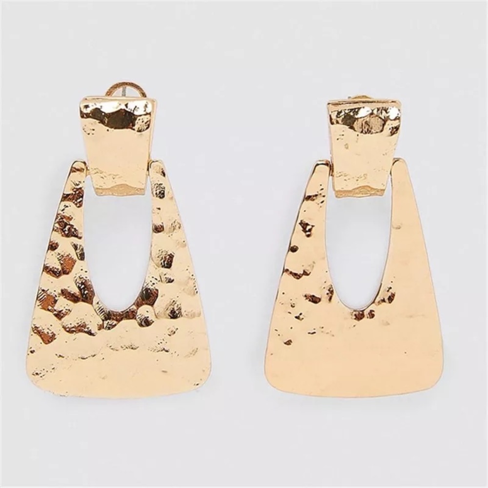 Anthropologie Hammered Gold Geometric Drop Earrings